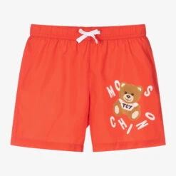 Moschino Kid-Teen Teen Boys Red Teddy Bear Logo Swim Shorts
