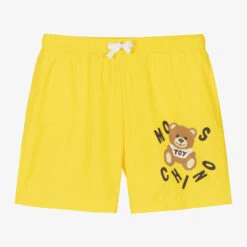 Moschino Kid-Teen Teen Boys Yellow Teddy Bear Logo Swim Shorts