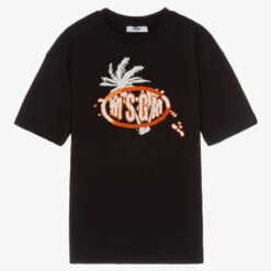 MSGM Teen Boys Black Palm Tree Print T-Shirt