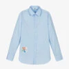 MSGM Teen Boys Blue Cotton Poplin Logo Shirt