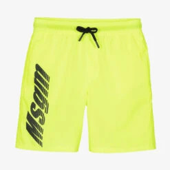 MSGM Teen Boys Neon Yellow Logo Swim Shorts