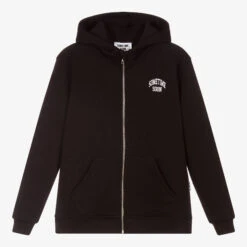 Sometime Soon Teen Black Cotton Zip-Up Top