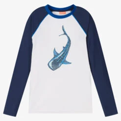 Sunuva Teen Boys White & Blue Shark Swim Top