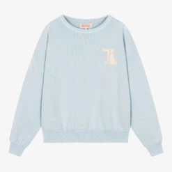 The Animals Observatory Teen Blue Cotton Logo Oversize Sweatshirt