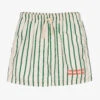 The Animals Observatory Teen Boys Ivory & Green Striped Swim Shorts