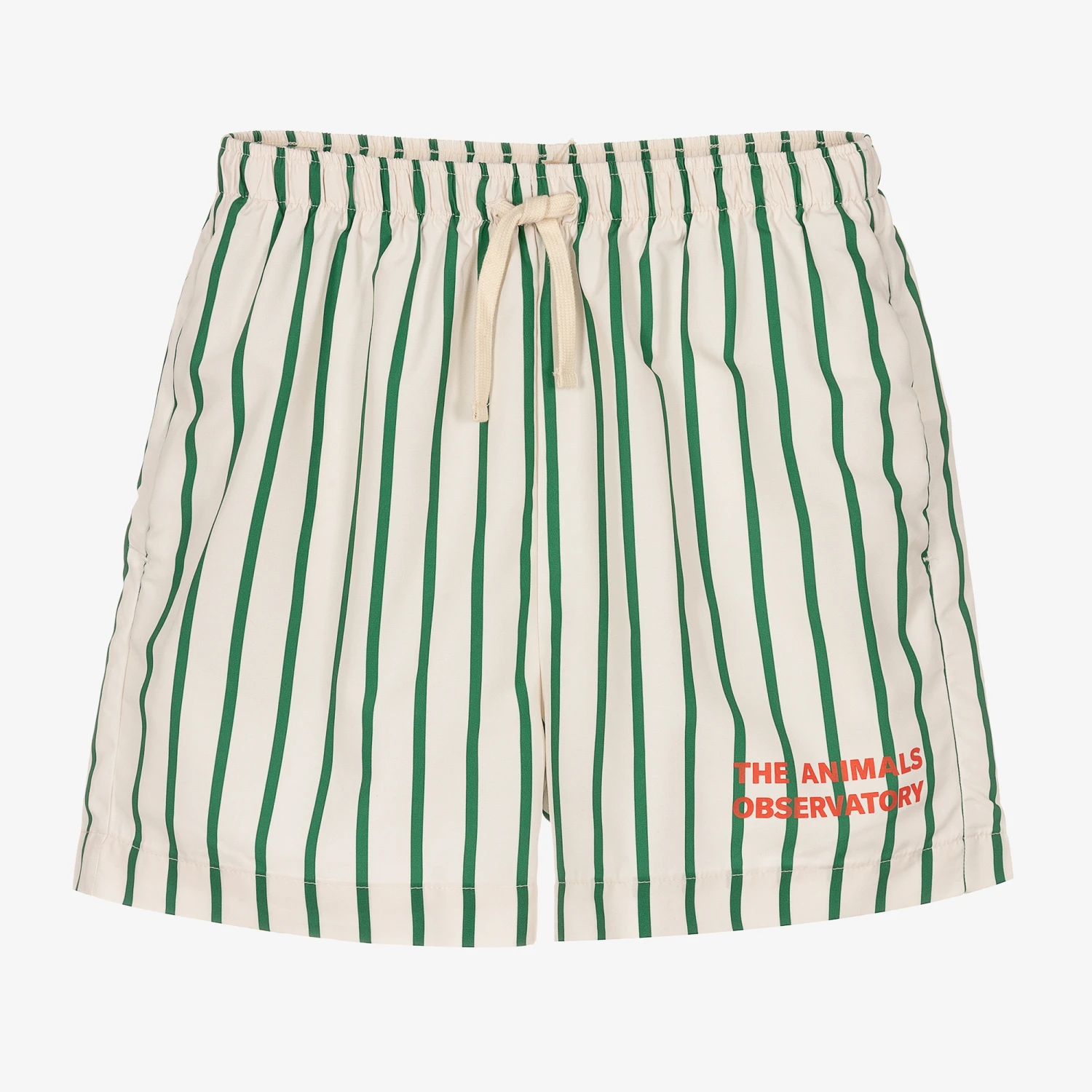 The Animals Observatory Teen Boys Ivory & Green Striped Swim Shorts 3 The Animals Observatory Teen Boys Ivory & Green Striped Swim Shorts
