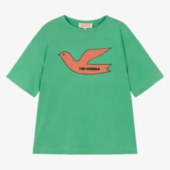 The Animals Observatory Teen Green Cotton Logo Bird T-Shirt