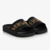 Versace Teen Black & Gold Logo Sliders -Boss Sale Store versace teen black gold logo sliders 495048 6ccd2fa7cb033c99cdff8155c7968418e799ad74