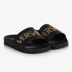 Versace Teen Black & Gold Logo Sliders