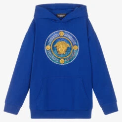 Versace Teen Boys Blue Crystal Medusa Hoodie
