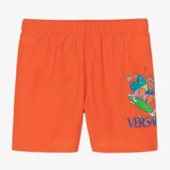Versace Teen Boys Orange Crocodile Swim Shorts