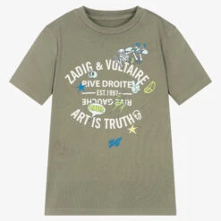 Zadig & Voltaire Zadig&Voltaire Teen Boys Khaki Green Printed T-Shirt